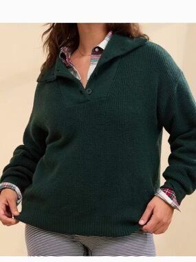 Aerie Cozy Up Waffle Knit Button Sweater Pullover Dark Green XS - Oversized Coz
